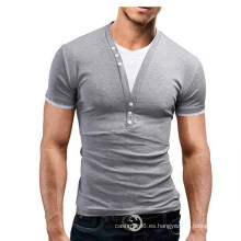 Nueva camiseta para hombre de verano con cuello en V de algodón